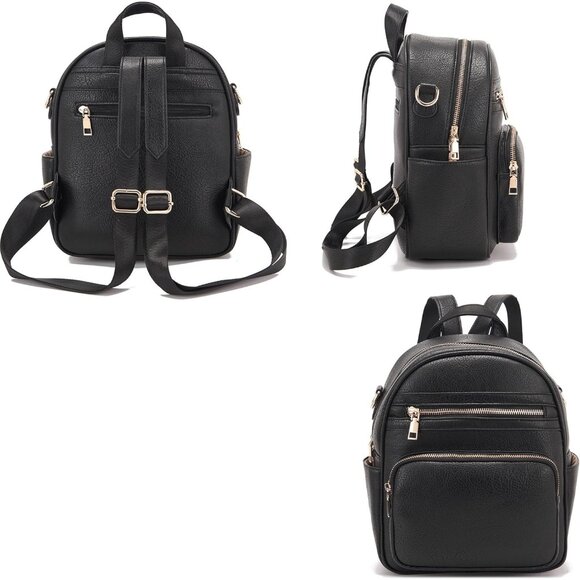 Cute Black Faux Leather Small Backpack Purse Set with RFID Wallet for Women main image 6